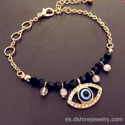 Mal de ojo pulsera de oro cristal perlas colgante pulsera